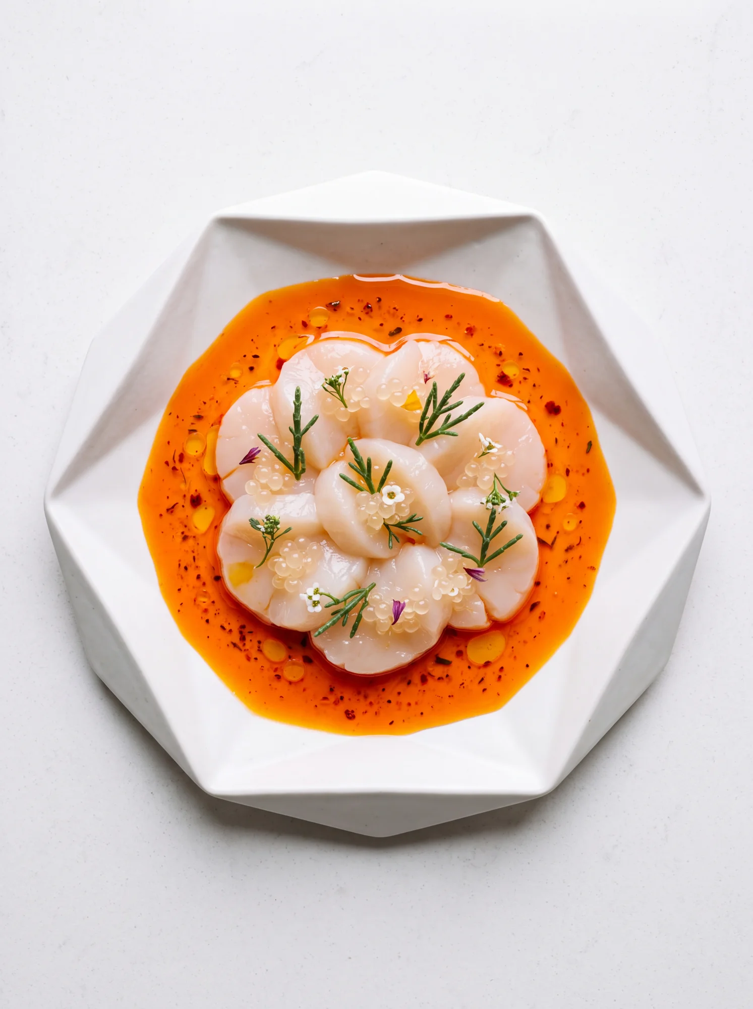 Scallop ceviche fine-dining presentation