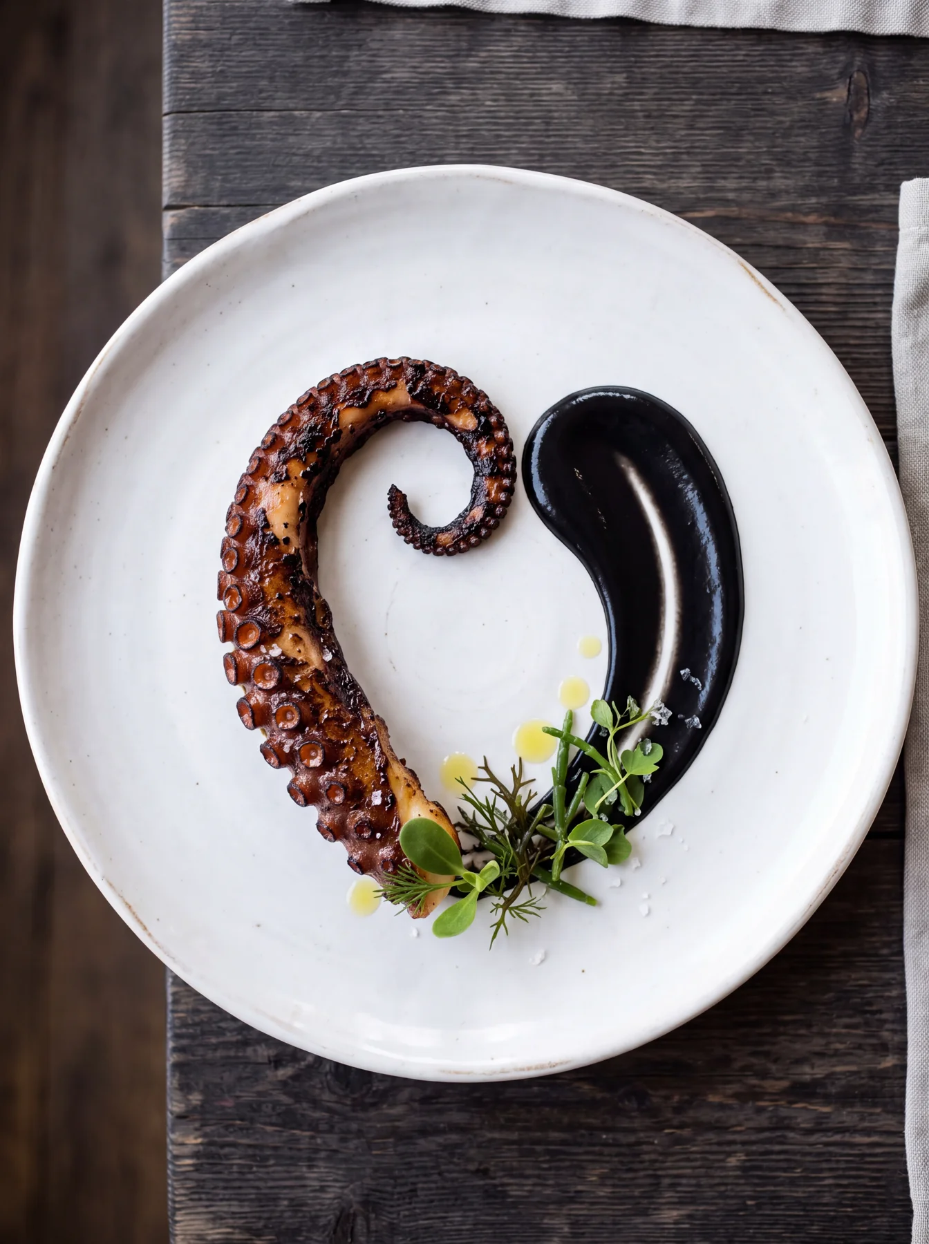 Octopus & squid ink plated dish