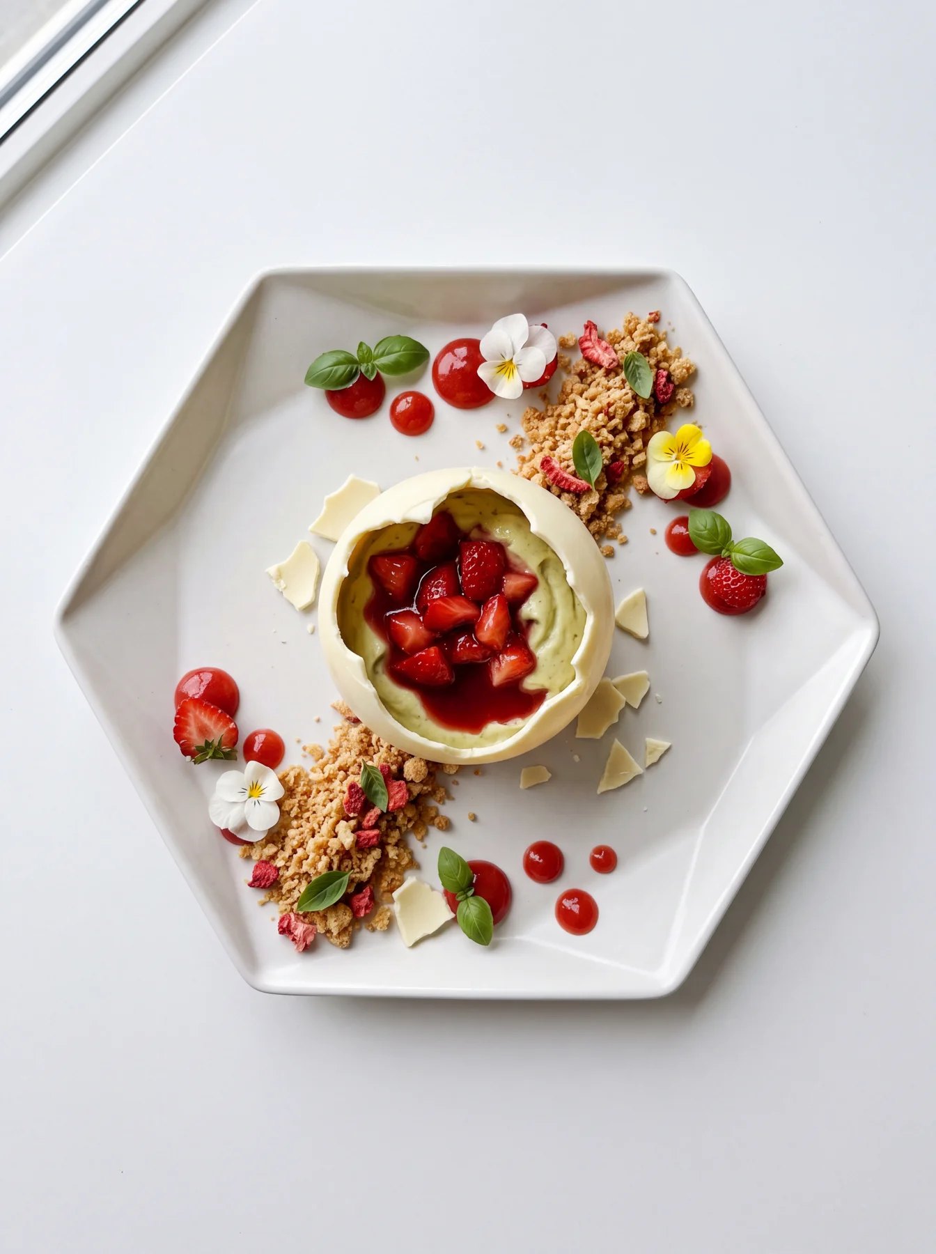 Strawberry & basil fine-dining presentation