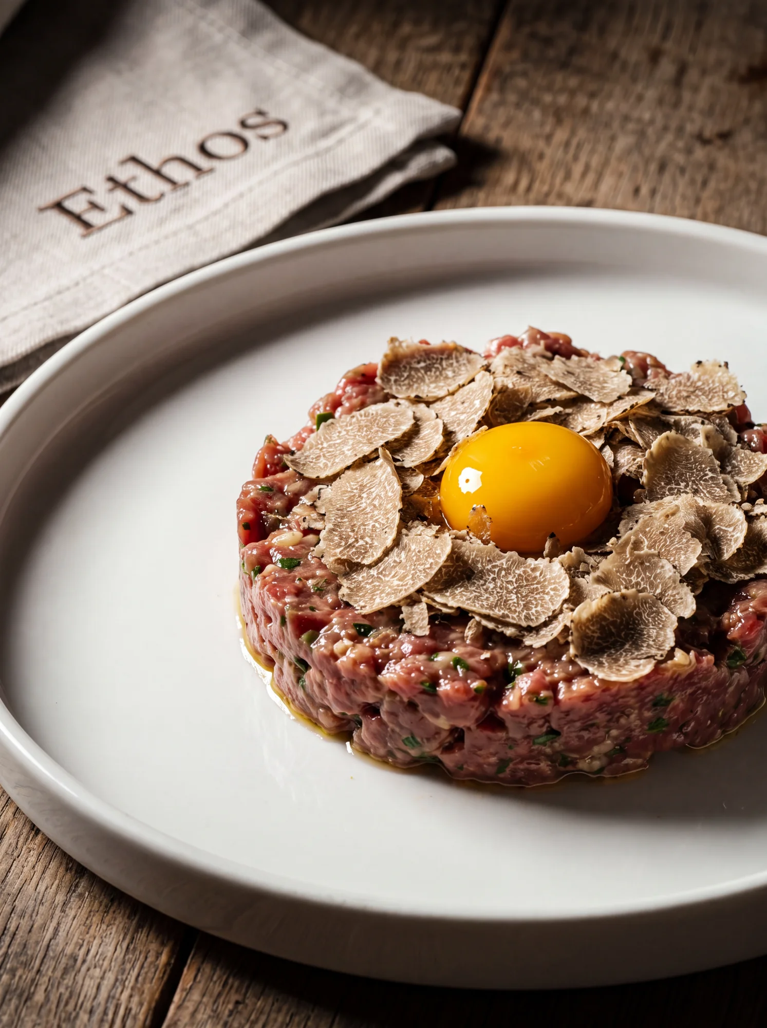 Beef tartare fine-dining presentation