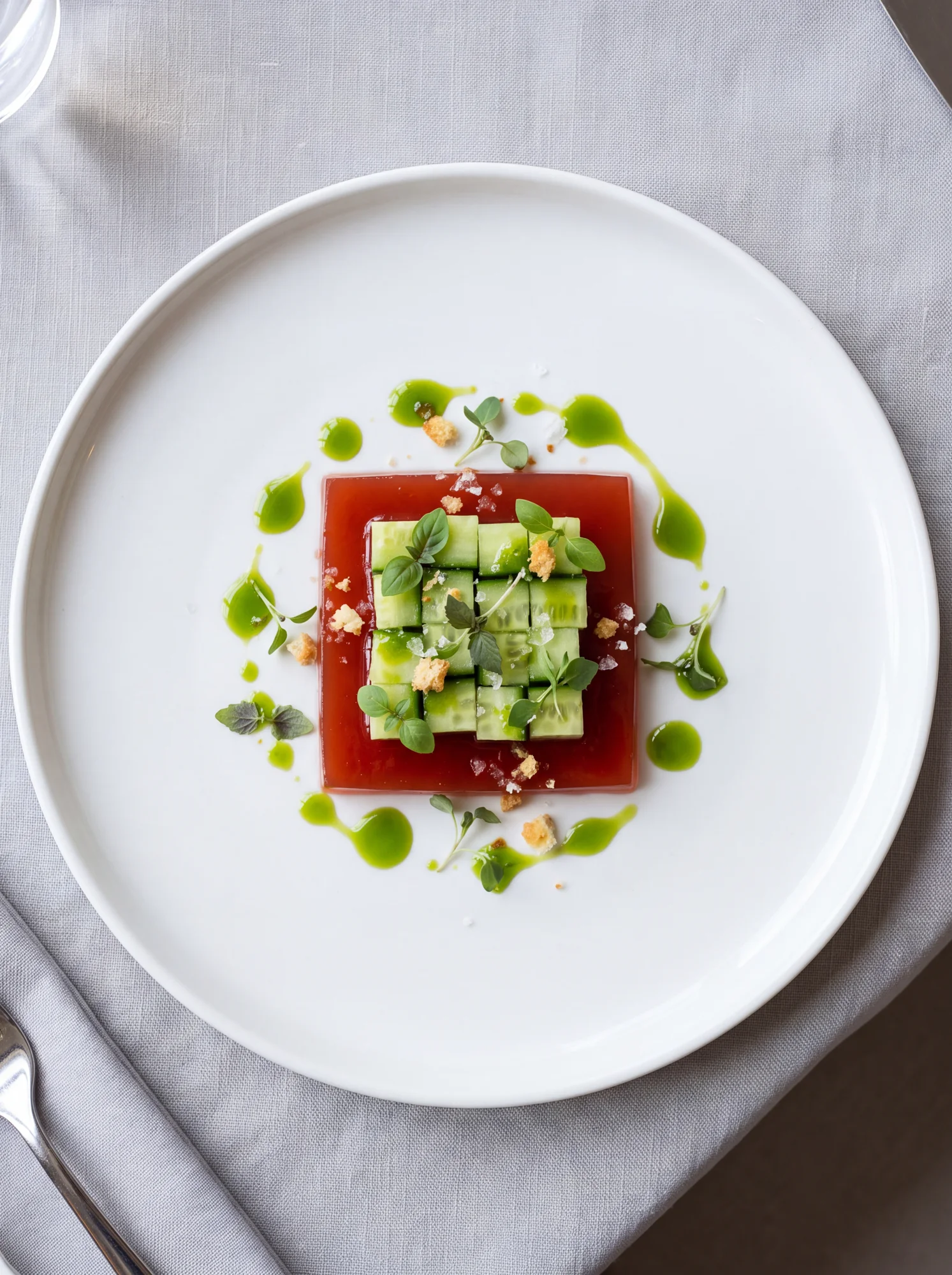 Tomato gelée fine-dining presentation