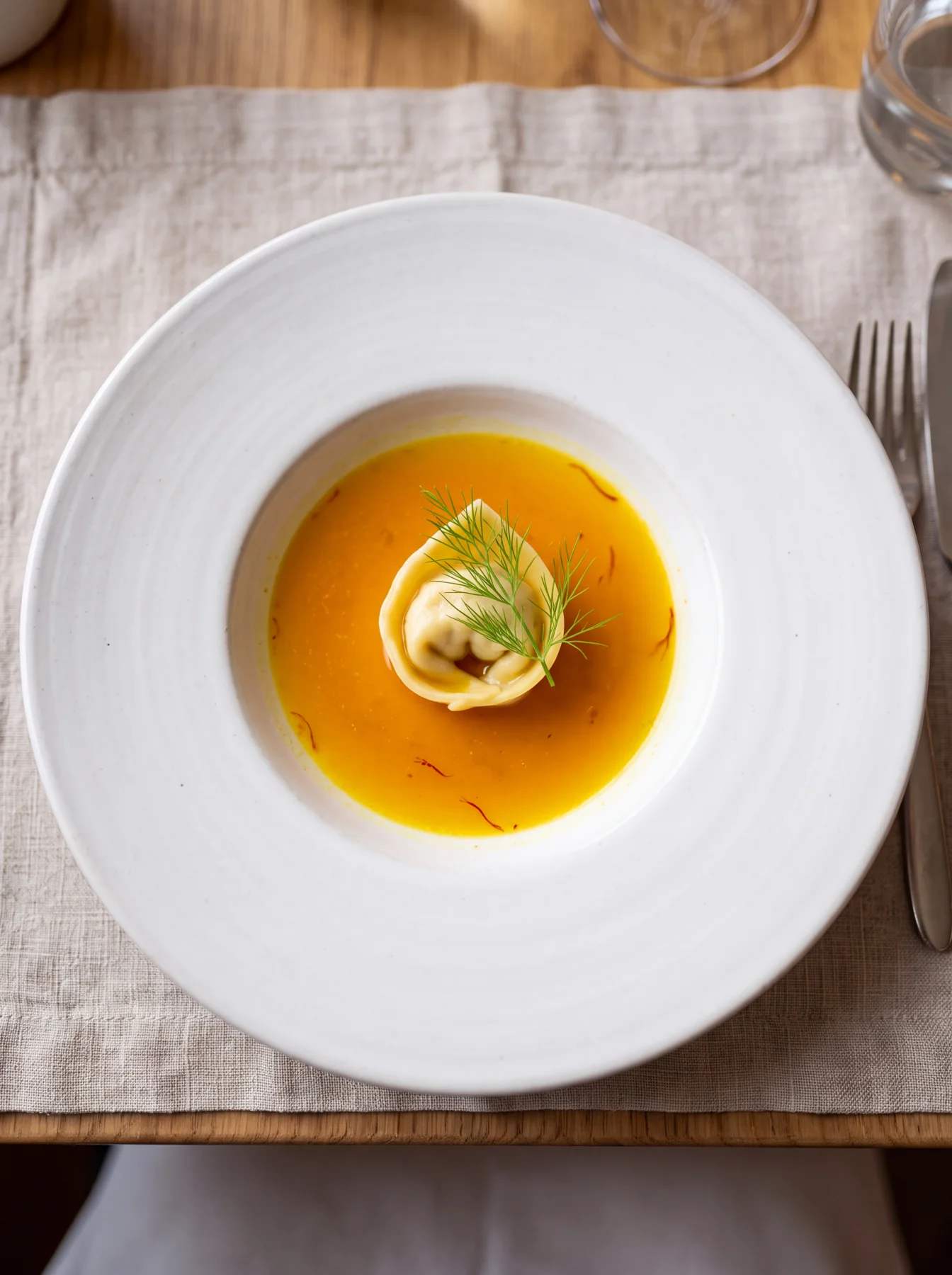 Tortellini in saffron broth